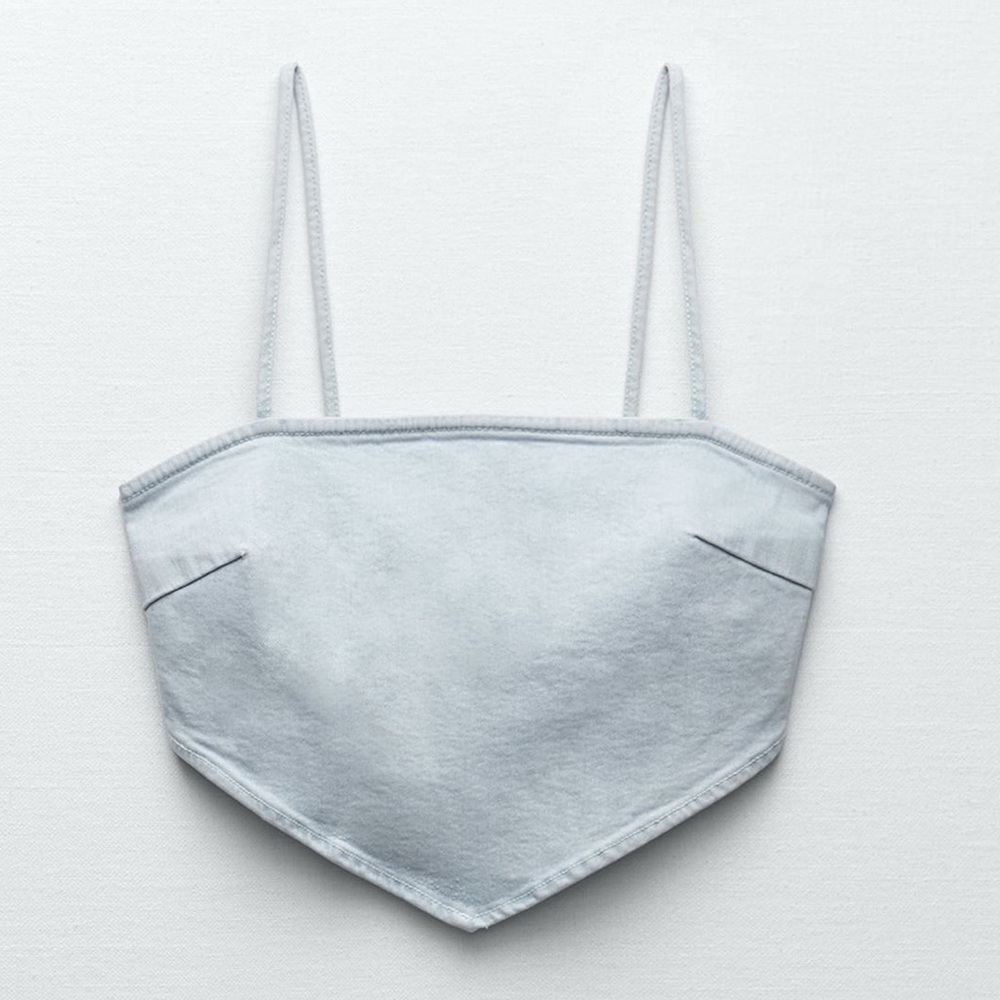 Zara Denim Handkerchief Bandeau Crop Top NWT